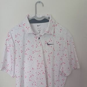 Nike Men's White and Pink Patterned Polo